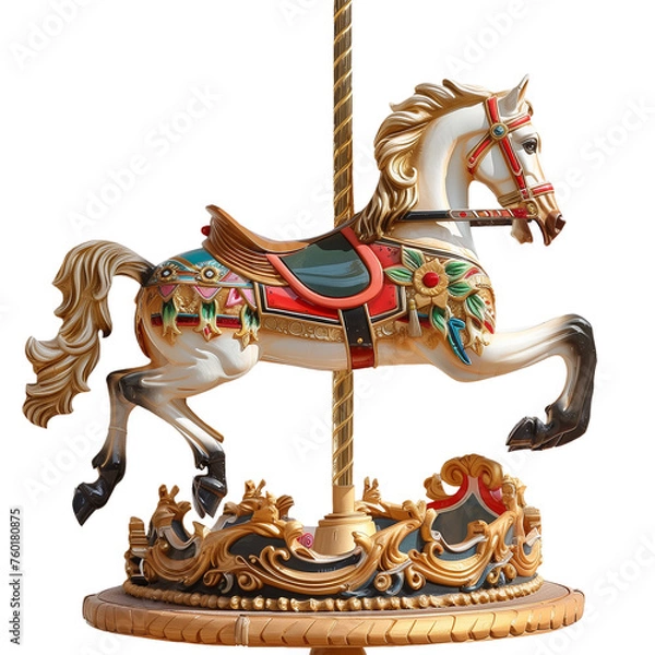 Fototapeta In a burst of colors, a carousel horse spins with whimsy and magic. Transparent png, add your own background.