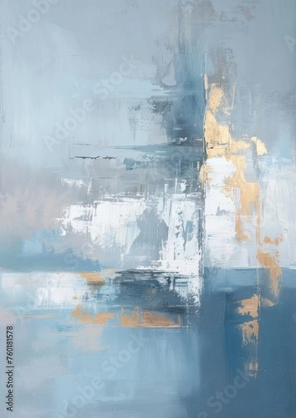 Fototapeta Simple abstract painting, light blue, grey, white and gold colors
