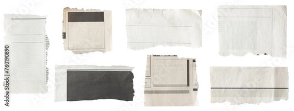 Fototapeta Set of torn pieces of newspaper isolated on transparent background.
