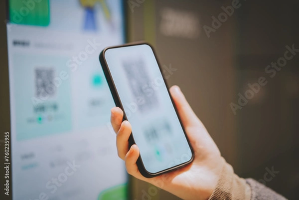 Obraz Scanning QR Code With Smartphone Close-up