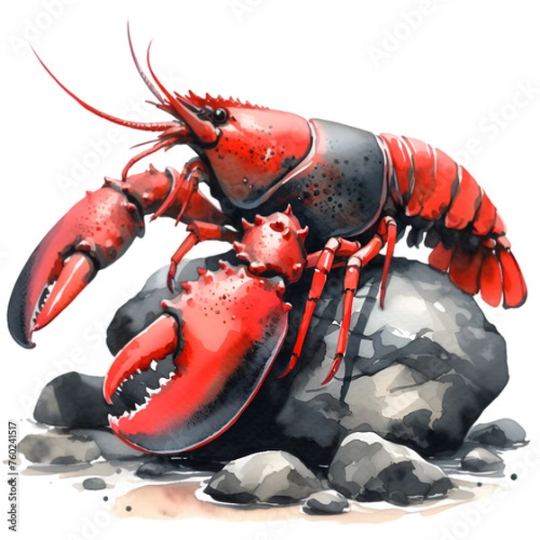 Obraz A red lobster stands alone on a rock.