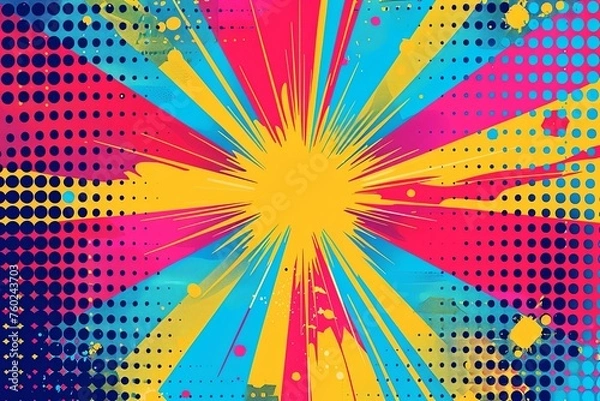 Fototapeta Abstract pop art comic book background with bright colors and halftone