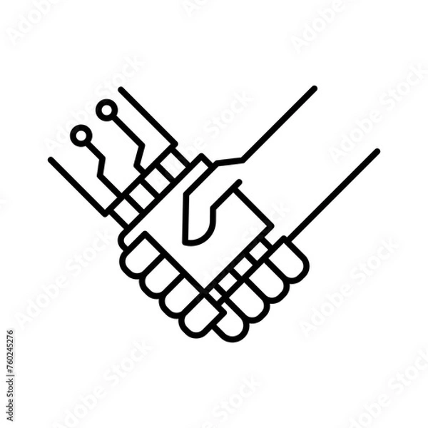 Fototapeta AI Partnership: Robot and Human Handshake Outline Symbol, Futuristic Technology Collaboration icon editable stroke on transparent background.