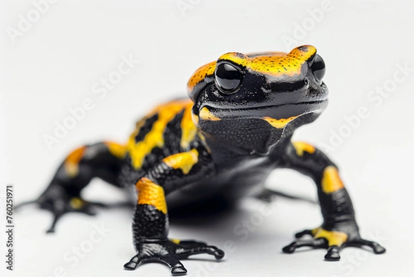 Obraz a small black and yellow frog sitting on a white surface