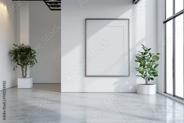 Fototapeta Modern bright interior with empty frame . 3D rendering