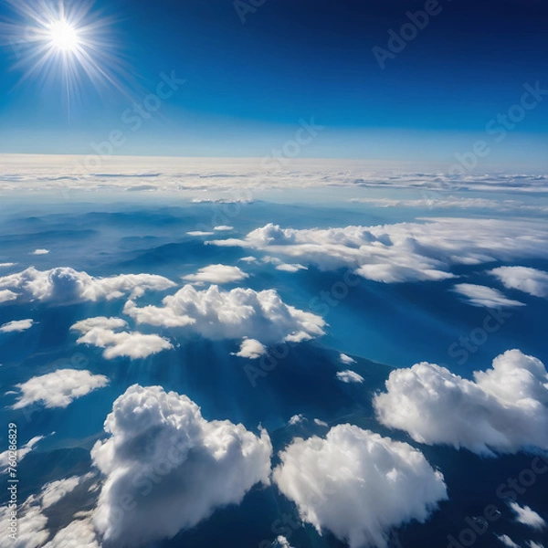 Fototapeta Clouds in high altitude, sunlight passing through the clouds