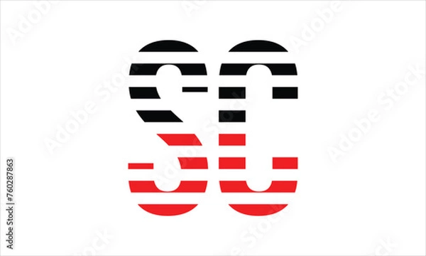 Fototapeta SC three initial letter iconic line negative space minimal logo design vector template. monogram, abstract, wordmark, business, typography, minimalist, brand, company, flat, modern, unique, simple