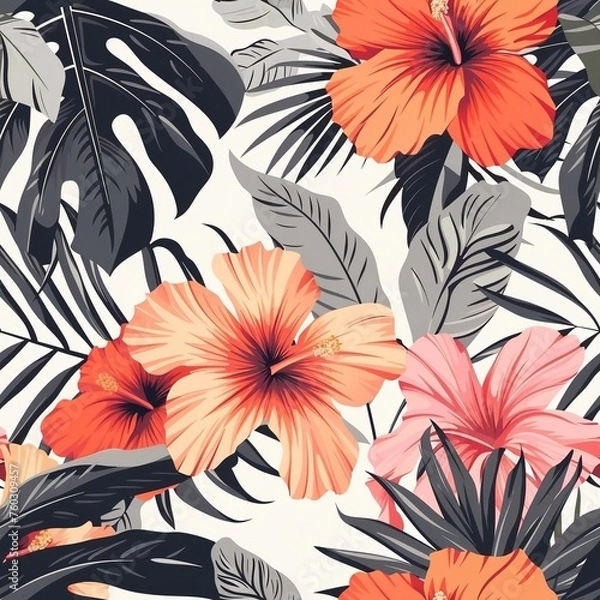 Fototapeta Hawaiian graphics Hawaiian shirt, Seamless pattern For clothing and decorative work generative ai art
