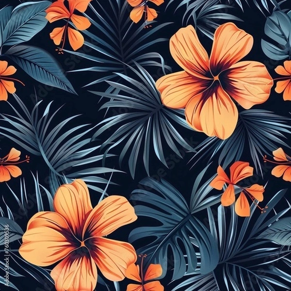 Obraz Hawaiian graphics Hawaiian shirt, Seamless pattern For clothing and decorative work generative ai art