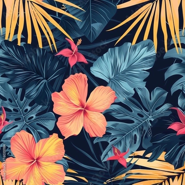 Obraz Hawaiian graphics Hawaiian shirt, Seamless pattern For clothing and decorative work generative ai art