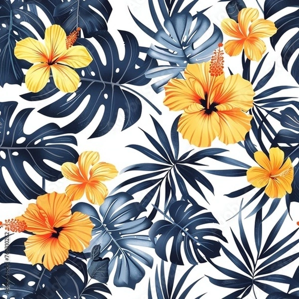 Fototapeta Hawaiian graphics Hawaiian shirt, Seamless pattern For clothing and decorative work generative ai art