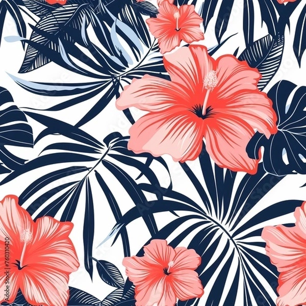 Fototapeta Hawaiian graphics Hawaiian shirt, Seamless pattern For clothing and decorative work generative ai art