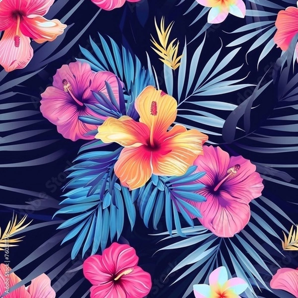 Fototapeta Hawaiian graphics Hawaiian shirt, Seamless pattern For clothing and decorative work generative ai art