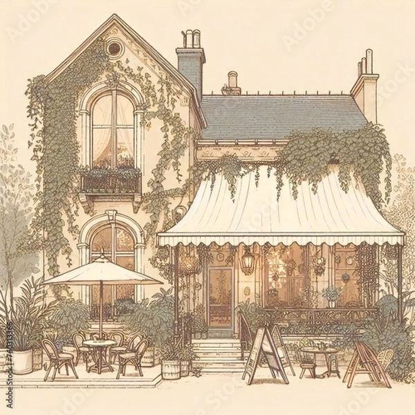 Fototapeta 手描き風おしゃれなカフェのイラスト