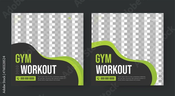 Obraz Fitness social media posts design vector template illustration. Stylish graphics Gym social media banner design layout.	