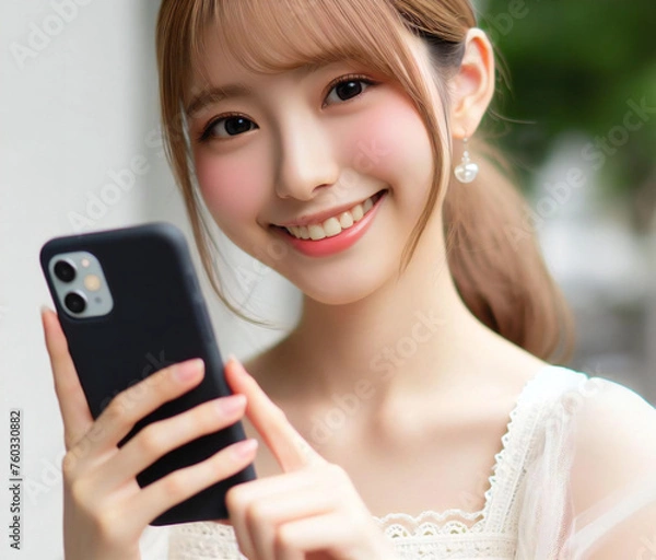 Fototapeta スマホを使う少女
