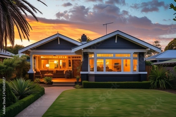 Fototapeta  New Zealand coastal vibes with the enduring charm of suburban craftsmanship.