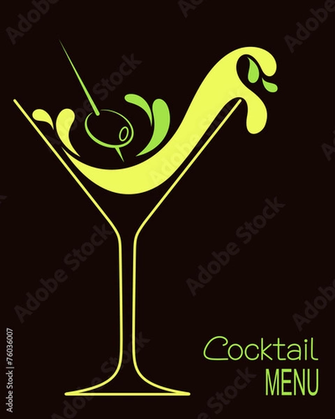 Obraz Cocktail glass with abstract splashes and olive
