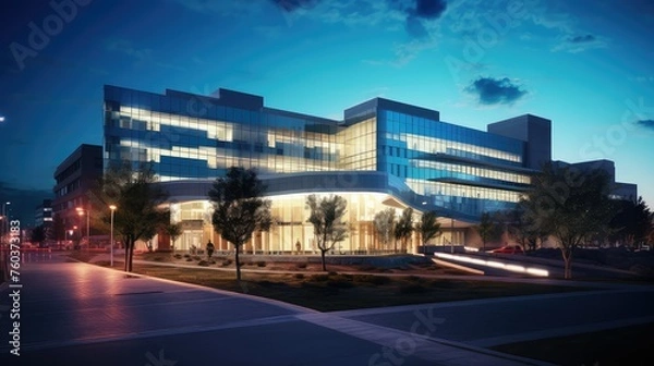 Fototapeta moon sky hospital building illustration air height, view windows, roof elevator moon sky hospital building