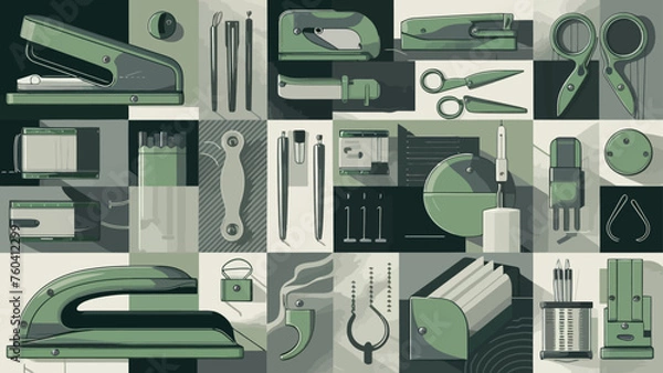 Obraz Flatlay knolling graphic resources various design