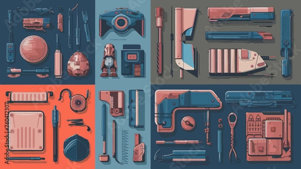 Obraz Flatlay knolling graphic resources various design