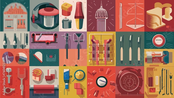 Obraz Flatlay knolling graphic resources various design