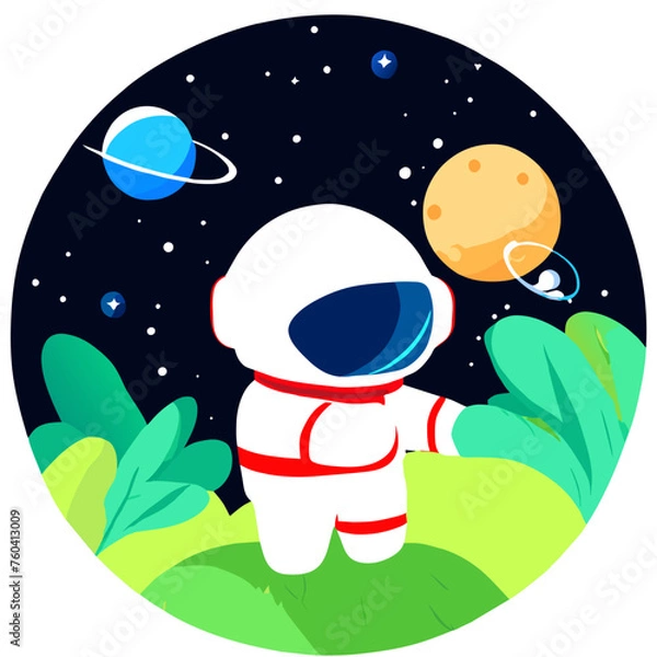Fototapeta Cute astronauts explore the wonders of the natural world.