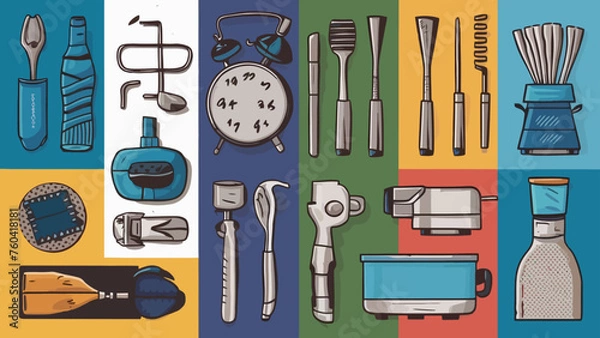 Obraz Flatlay knolling graphic resources various design