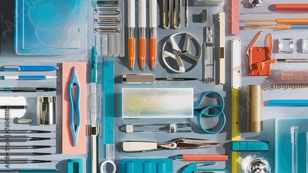 Obraz Flatlay knolling graphic resources various design