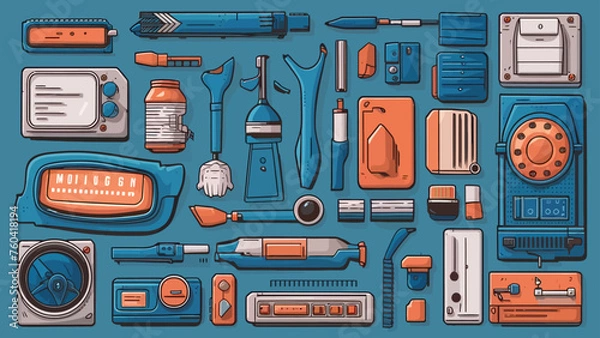 Obraz Flatlay knolling graphic resources various design