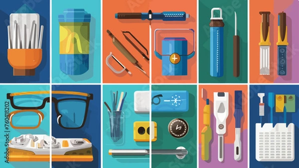 Obraz Flatlay knolling graphic resources various design