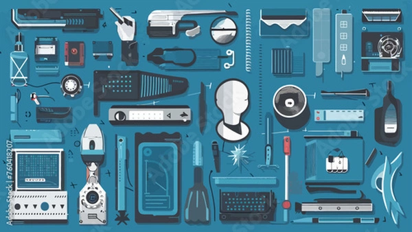 Obraz Flatlay knolling graphic resources various design