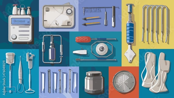 Obraz Flatlay knolling graphic resources various design