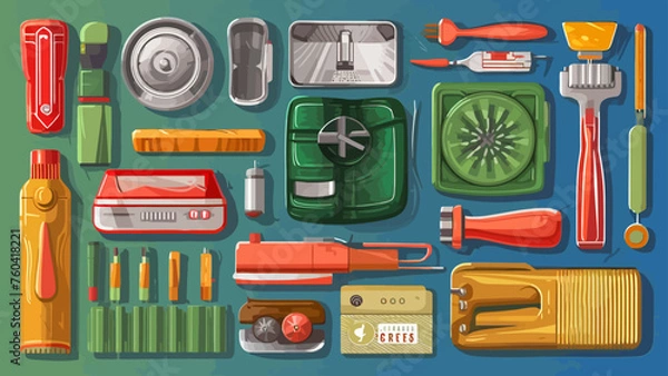 Obraz Flatlay knolling graphic resources various design