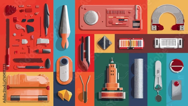 Obraz Flatlay knolling graphic resources various design