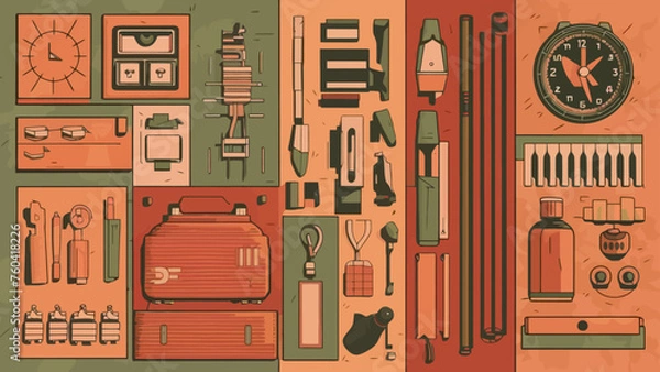 Obraz Flatlay knolling graphic resources various design