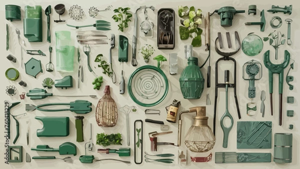 Obraz Flatlay knolling graphic resources various design