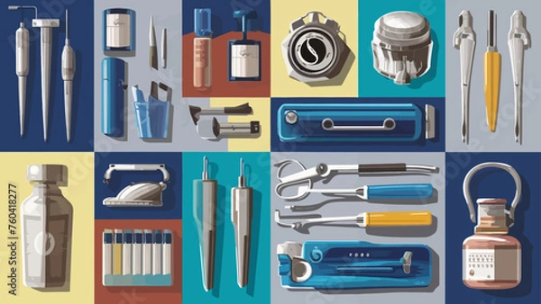 Obraz Flatlay knolling graphic resources various design