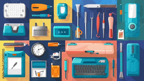 Obraz Flatlay knolling graphic resources various design