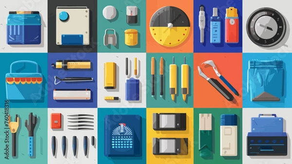 Obraz Flatlay knolling graphic resources various design
