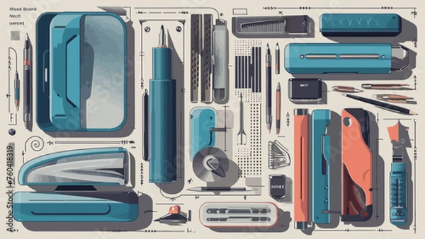 Obraz Flatlay knolling graphic resources various design