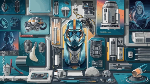 Obraz Flatlay knolling vector illustration 