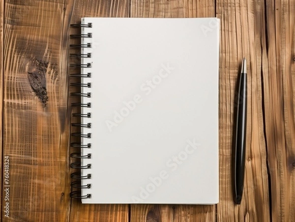 Obraz Blank page notebook with pen on wooden table.