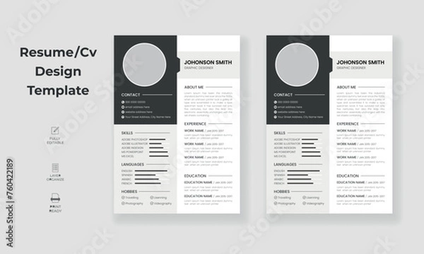 Obraz modern and creative professional resume or cv design template, minimalist cv design layout, clean resume design with unique cv template.