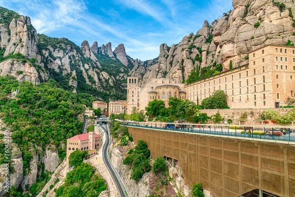 Obraz Santa Maria de Montserrat abbey in Monistrol, in a beautiful summer day, Catalonia, Spain