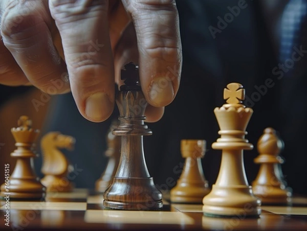 Obraz Chess Player Decides King's Move on a Board of Strategy.