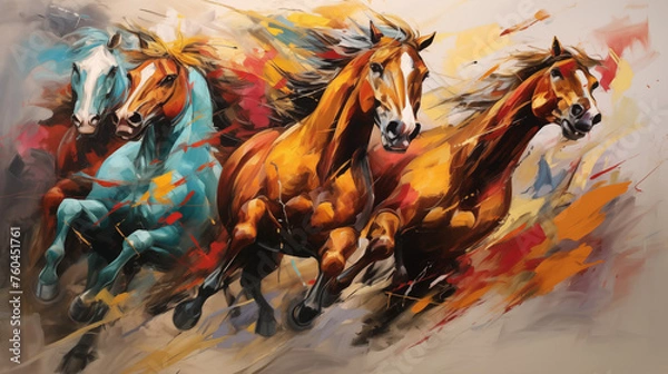 Obraz dynamic horses abstract oil painting