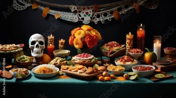 Obraz Taco Skulls: A Vibrant Blend of Day Of The Dead and Mexican Flavors