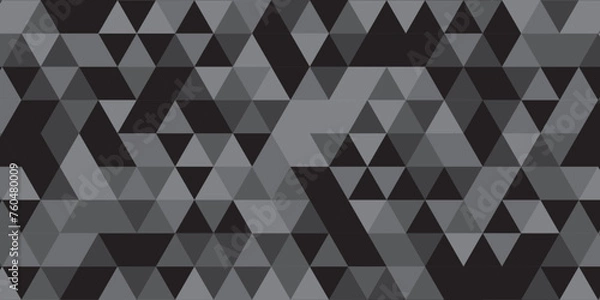 Fototapeta Abstract geometric black and gray background seamless mosaic and low polygon triangle texture wallpaper. Triangle shape retro wall grid pattern geometric ornament tile vector square element.