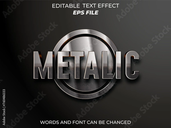 Fototapeta metalic text effect, font editable, typography, 3d text. vector template